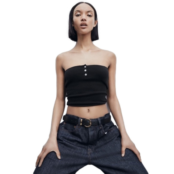 ZARA Black Buttoned Tube/Crop Top Size M - Picture 1 of 8